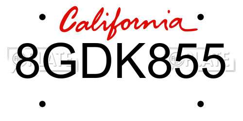 8GDK855 California License Plate