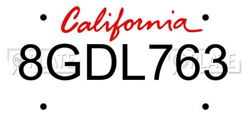 8GDL763 California License Plate