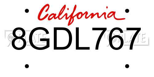 8GDL767 California License Plate