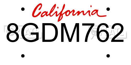 8GDM762 California License Plate