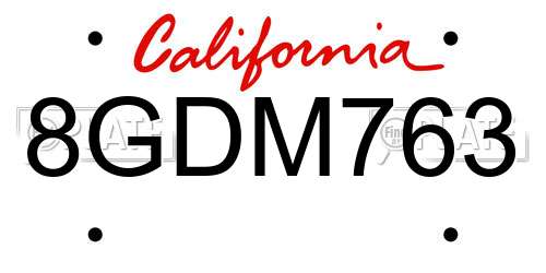 8GDM763 California License Plate