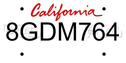 8GDM764 California License Plate