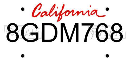 8GDM768 California License Plate