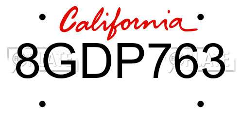 8GDP763 California License Plate