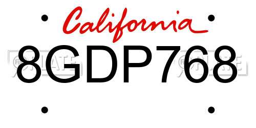 8GDP768 California License Plate