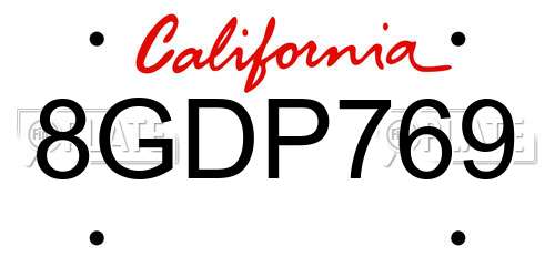 8GDP769 California License Plate