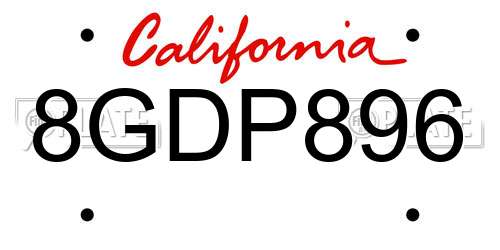 8GDP896 California License Plate