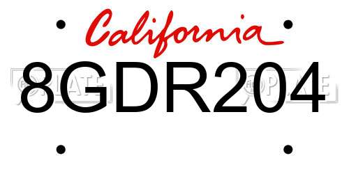 8GDR204 California License Plate