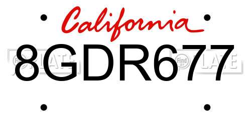 8GDR677 California License Plate