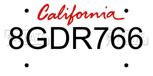 8GDR766 California License Plate