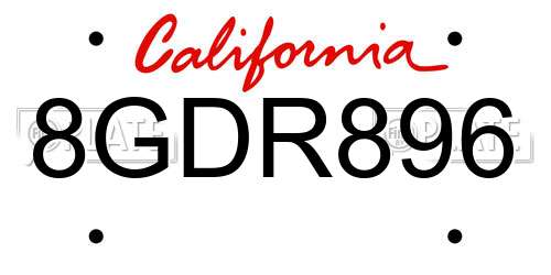 8GDR896 California License Plate