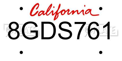 8GDS761 California License Plate