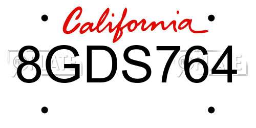 8GDS764 California License Plate
