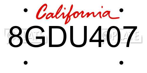 8GDU407 California License Plate