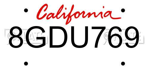 8GDU769 California License Plate
