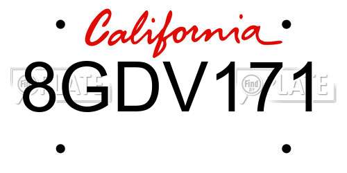8GDV171 California License Plate