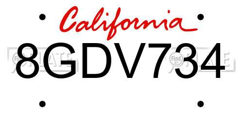 8GDV734 California License Plate