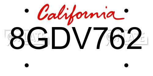 8GDV762 California License Plate
