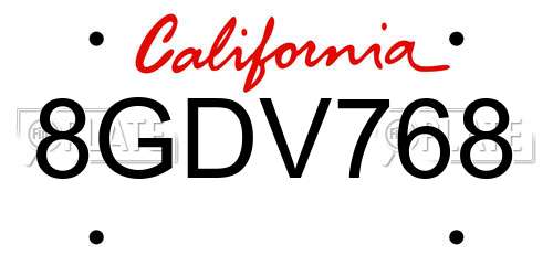 8GDV768 California License Plate