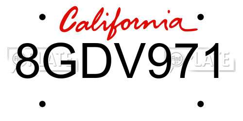 8GDV971 California License Plate