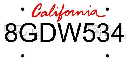 8GDW534 California License Plate