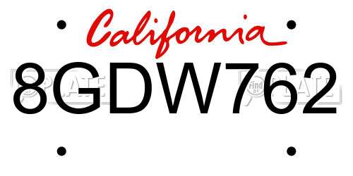 8GDW762 California License Plate