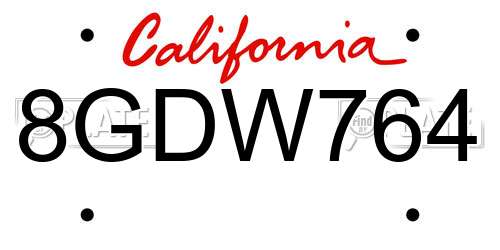 8GDW764 California License Plate