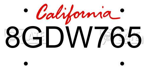 8GDW765 California License Plate