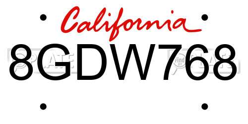 8GDW768 California License Plate