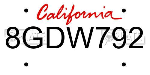 8GDW792 California License Plate