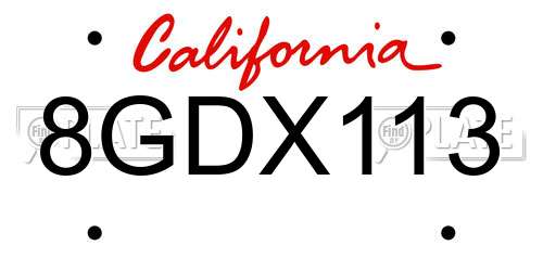 8GDX113 California License Plate