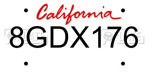 8GDX176 California License Plate