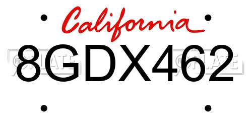8GDX462 California License Plate