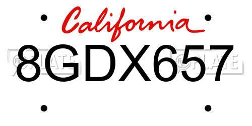 8GDX657 California License Plate
