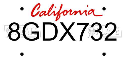 8GDX732 California License Plate