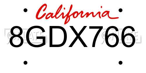8GDX766 California License Plate