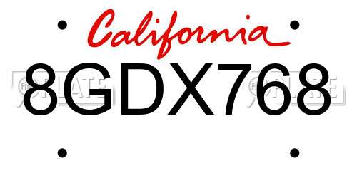 8GDX768 California License Plate