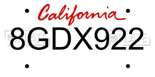 8GDX922 California License Plate