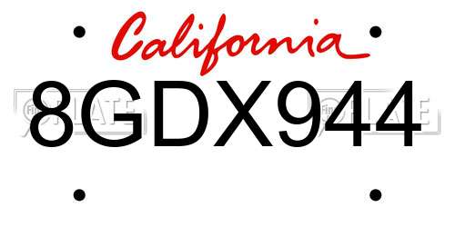 8GDX944 California License Plate
