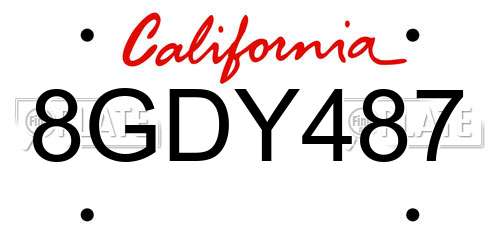 8GDY487 California License Plate