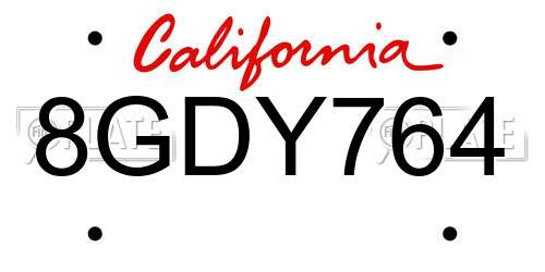 8GDY764 California License Plate