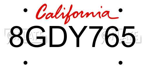 8GDY765 California License Plate