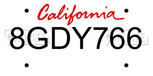 8GDY766 California License Plate