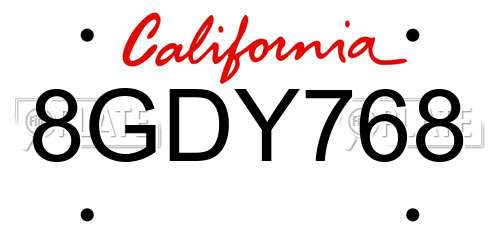 8GDY768 California License Plate