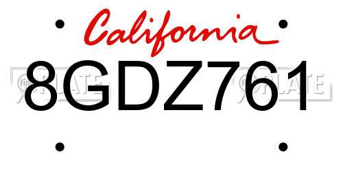 8GDZ761 California License Plate