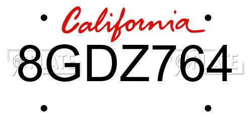 8GDZ764 California License Plate
