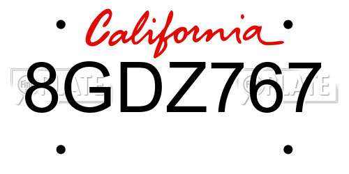 8GDZ767 California License Plate