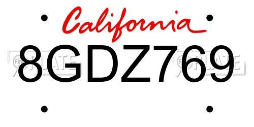 8GDZ769 California License Plate
