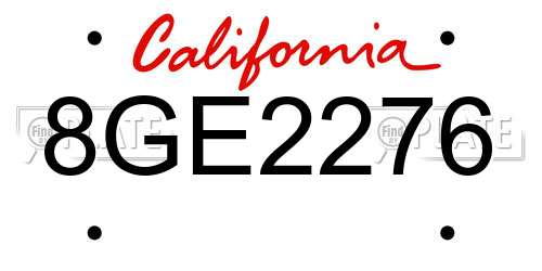 8GE2276 California License Plate
