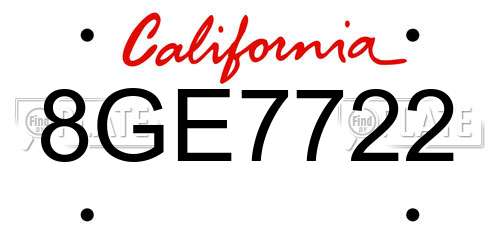 8GE7722 California License Plate